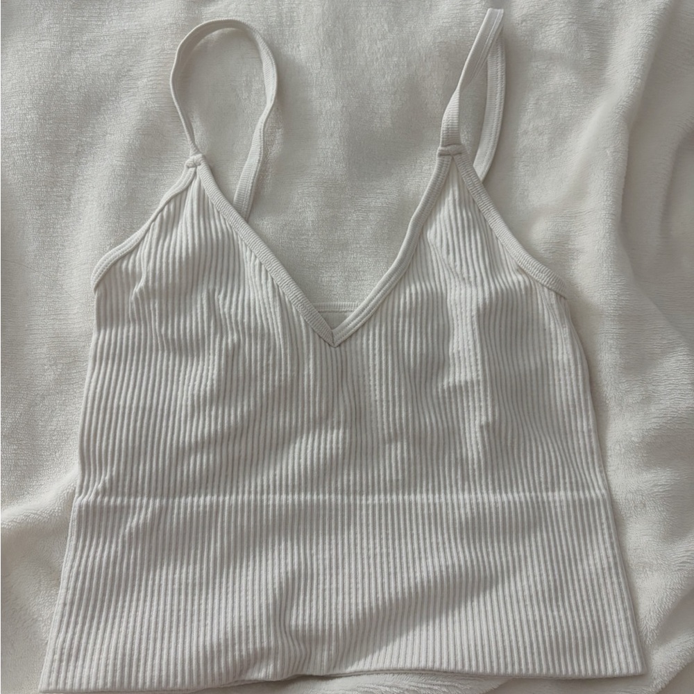 White Ribbed Women's Top